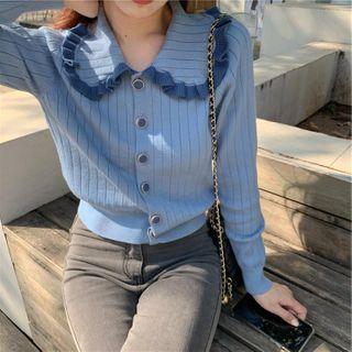 Collared Frill Trim Cardigan