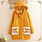 Embroidered Padded Hooded Zip-up Coat