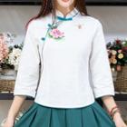 Set: Embroidered 3/4-sleeve Hanfu Top + Midi Skirt