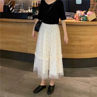 Polka Dot Mesh Skirt Off-white - One Size