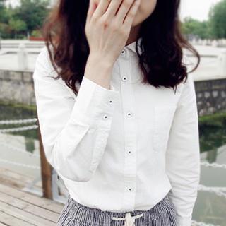 Long-sleeve Bird-embroidered Blouse