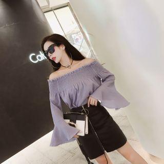 Bell-sleeve Plain Top + High-waist Skirt