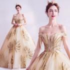 Off-shoulder Fringed Embellished A-line Wedding Gown