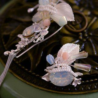 Rhinestone Dangle Earring 1 Piece - Ear Cuff & 1 Piece - Ear Pin - White - One Size