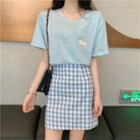 Short Sleeve Printed T-shirt / Check Mini A-line Skirt