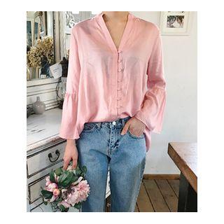 Ruffle-cuff Loop-button Blouse