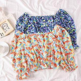 Boatneck Floral Crop Blouse