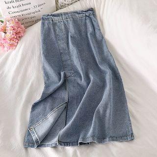 Denim Slit Midi A-line Skirt