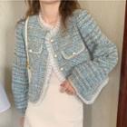 Tweed Button-up Jacket Blue - One Size