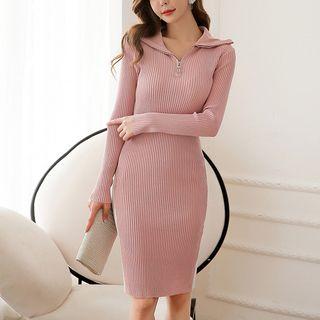 Color Block Long-sleeve Sheath Knit Dress