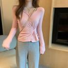 Long-sleeve Shirred T-shirt / Wide Leg Pants