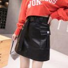 Faux Leather Buckled A-line Mini Skirt