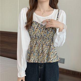 Mock Two-piece Ditsy Panel Blouse
