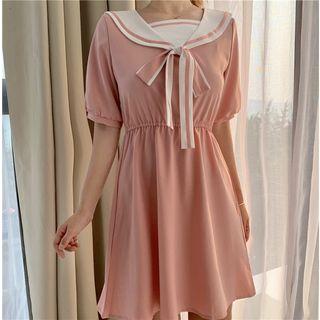 Ear Sailor-collar Elbow-sleeve A-line Dress As Shown In Figure - One Size