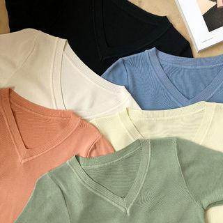 V-neck Lightweight Pastel Knit Top