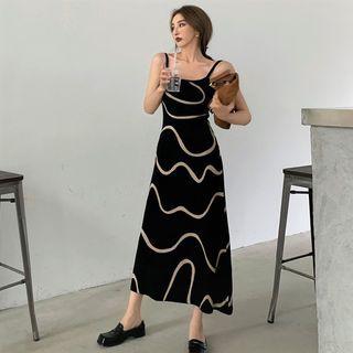 Long-sleeve Print Cardigan / Sleeveless Print Dress