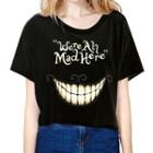 Short-sleeve Printed Cropped T-shirt Black - One Size