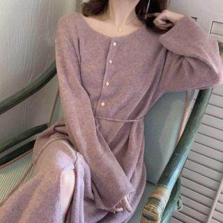 Buttoned Maxi A-line Knit Dress