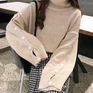 Turtleneck Buttoned Sweater Off-white - One Size
