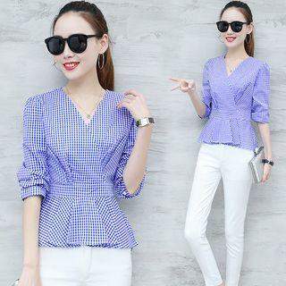 Patterned 3/4-sleeve Peplum Top