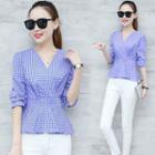 Patterned 3/4-sleeve Peplum Top