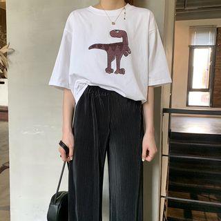 Short-sleeve Embroidered T-shirt / Wide Leg Pants