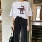 Short-sleeve Embroidered T-shirt / Wide Leg Pants