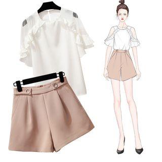 Set: Plain Ruffled Blouse + Plain Shorts