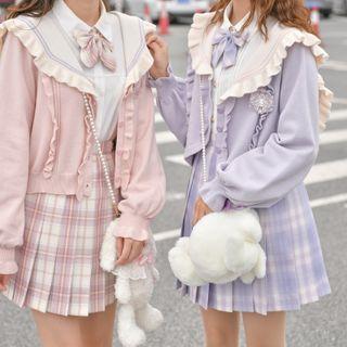 Collared Ruffled Cardigan