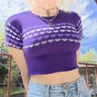 Short-sleeve Heart Print Crop Knit Top