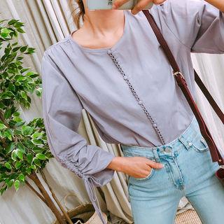 Drawcord-sleeve Button & Loop Blouse