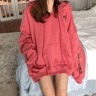 Oversized Letter Hoodie Rust Red - One Size