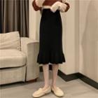 High-waist Plain Mermaid Knit Midi Skirt