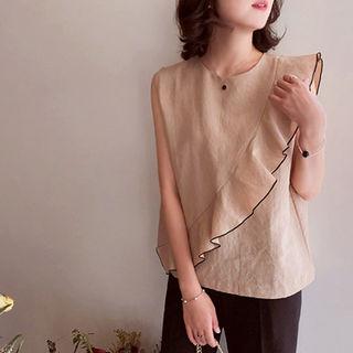 Sleeveless Frilled-detail Linen Blend Top Beige - One Size