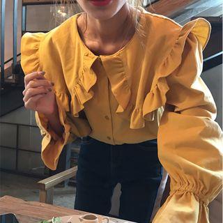 Ruffle Trim Blouse Yellow - One Size