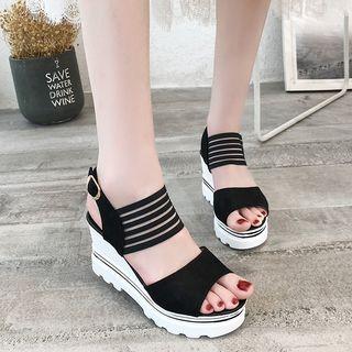 Faux Suede Peep Toe Strappy Wedge Platform Sandals