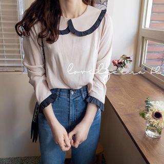 Contrast-trim Wide Collar Blouse