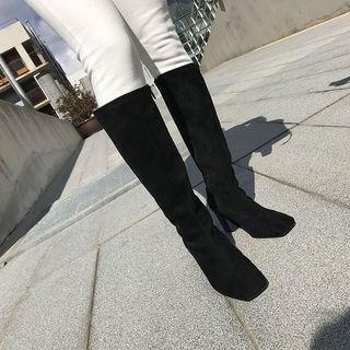 Square-toe Faux-suede Boots