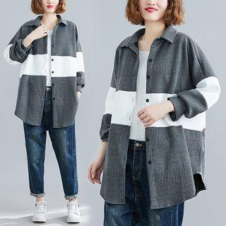 Long-sleeve Contrast-panel Shirt Gray - One Size
