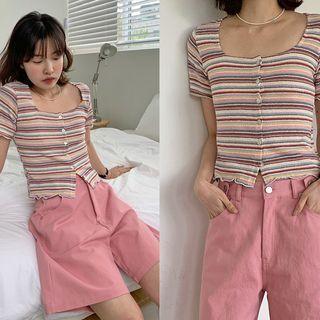 Square-neck Stripe Cardigan