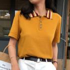 Short-sleeve Striped Polo Shirt / Plain Shorts