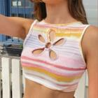 Striped Flower Cut-out Cropped Tank Top