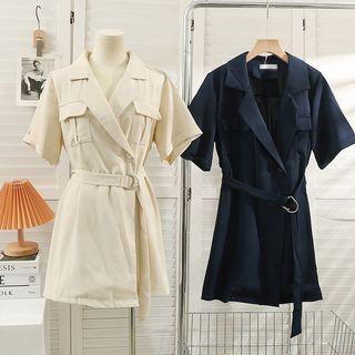 Lapel Mini Dress With Belt