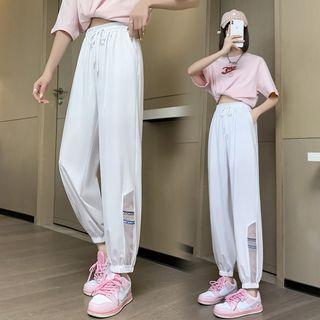 High Waist Mesh Panel Crop Sweatpants