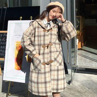 Plaid Hooded Duffle Coat As Shown In Figure - One Size