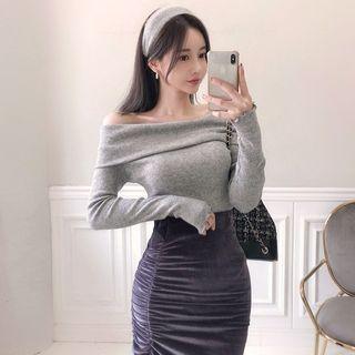 Off-shoulder Fold-over Knit Top