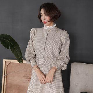 Faux-pearl Checked Cardigan