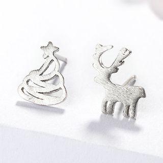 925 Sterling Silver Christmas Tree & Deer Earring As Shown In Figure - One Size