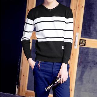 V-neck Colour Block Knit Top