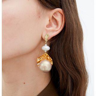 Faux Pearl Alloy Petal Dangle Earring 1 Pair - As Shown In Figure - One Size